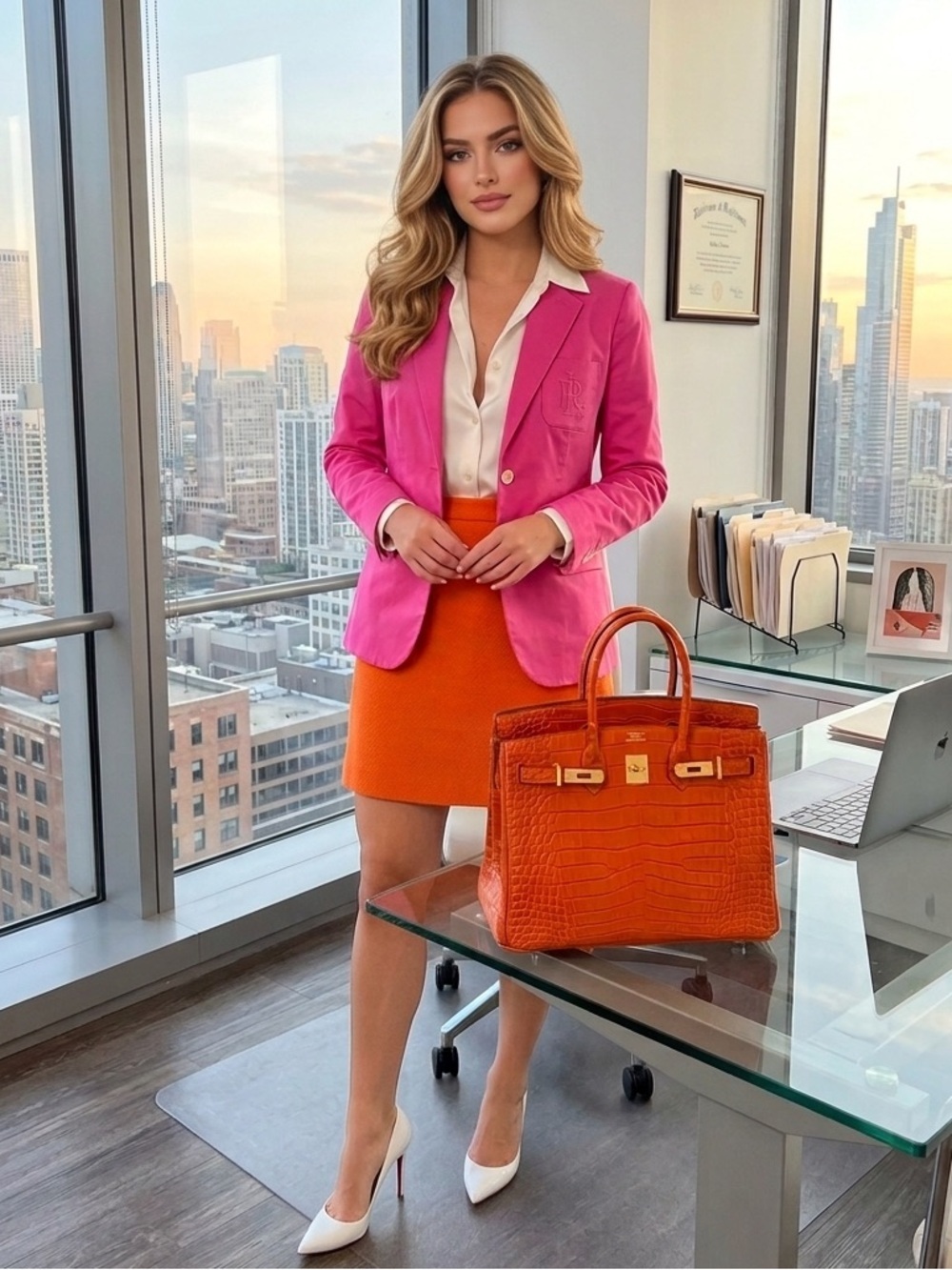Lauren by RALPH LAUREN pink cotton collared blazer